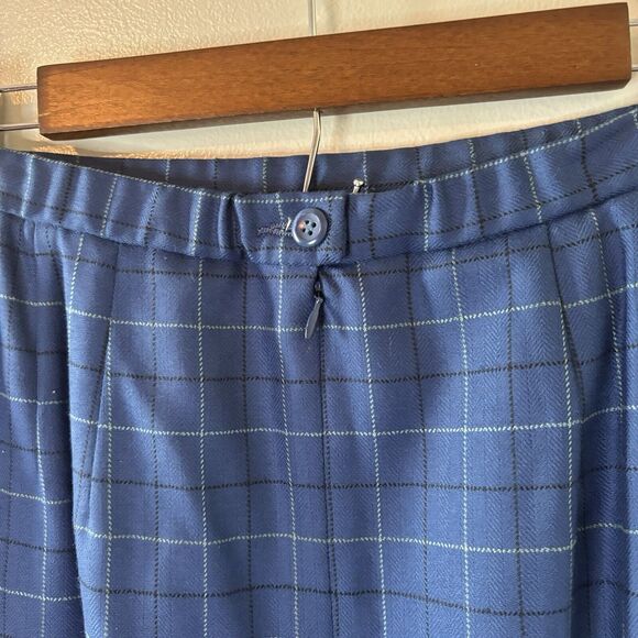 Pendleton Virgin Wool Midi Skirt Blue Black Windowpane Plaid Academia Sz… - Picture 4 of 7
